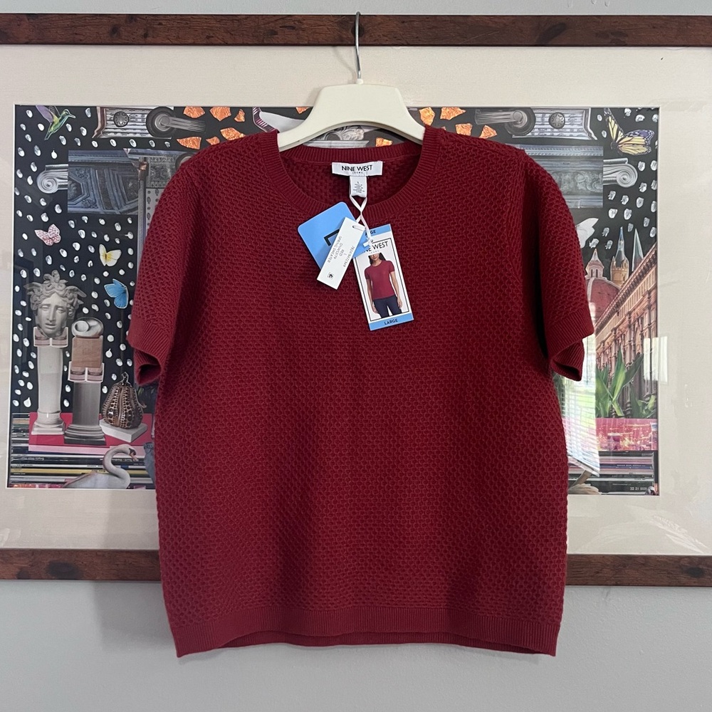 Nine West Wine Textured Short Sleeve Knit Top
